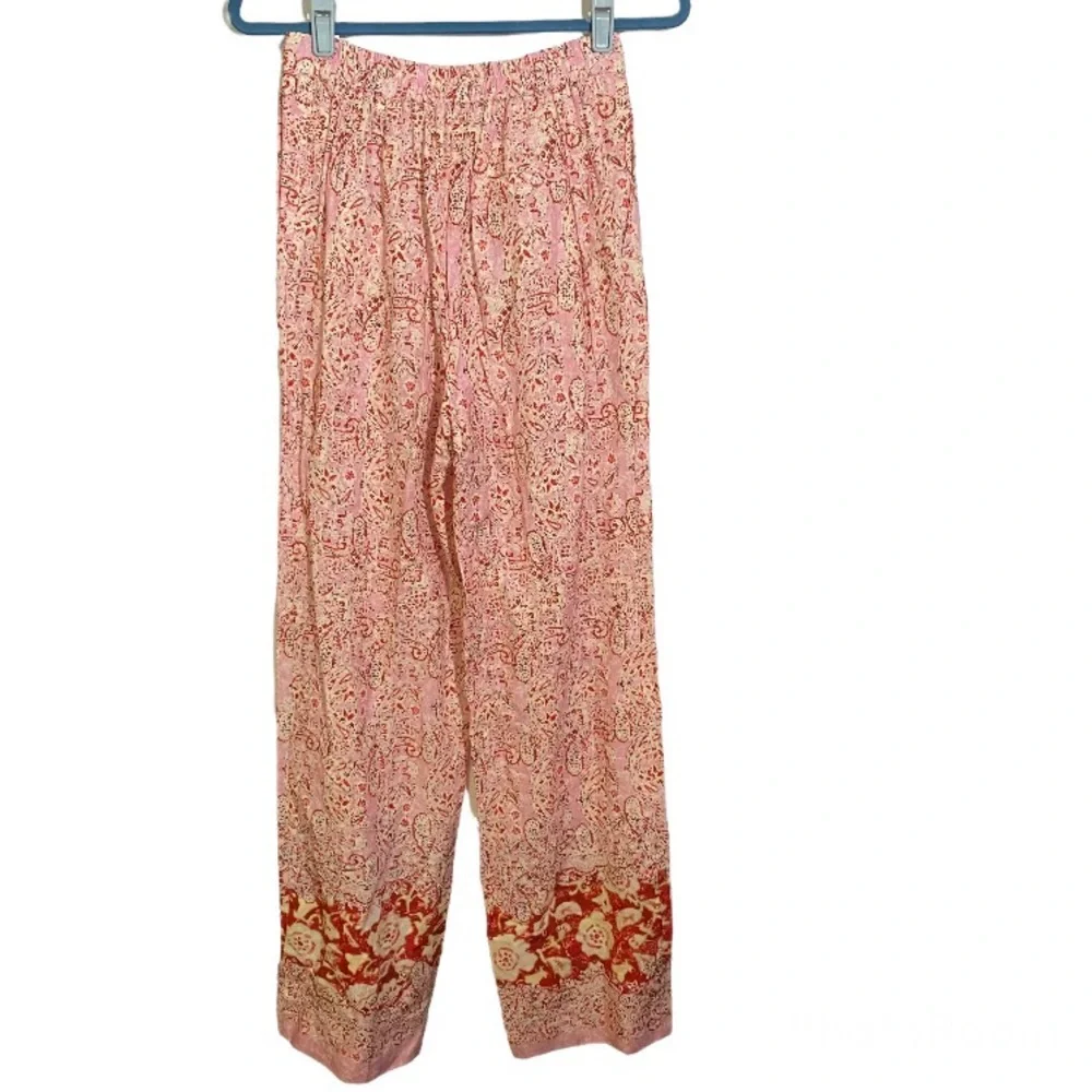 Zara Linen Blend Pants High Waist Wide Leg Pants Pink Paisley Women’s Size Small